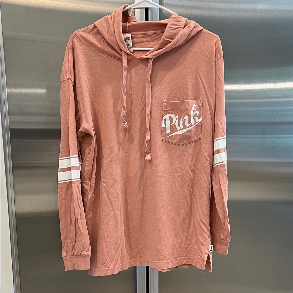 PINK Victoria's Secret Dusty Rose Long Sleeve Hooded Tee with Pocket